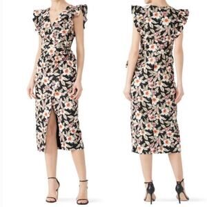 Rebecca Taylor Linen Cotton Kamea Floral Wrap Sleeveless Ruffle Midi Dress 6
